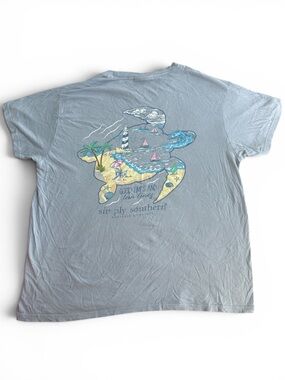 Simply Southern Light Blue Turtle Coastal Graphic Tee – Size Large
